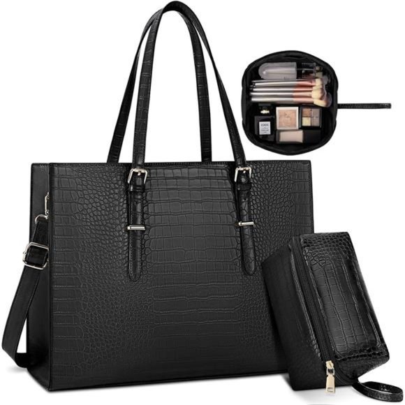 Laptop Bag for Women 15.6 inch Laptop Tote Bag Leather Classy Computer Briefcase - Picture 1 of 6